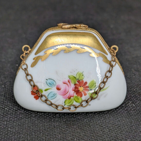 LIMOGES FRANCE Purse Pocketbook Hinged Trinket Box Hand-painted Pierre - Picture 1 of 7